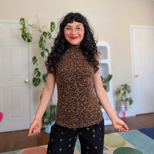 Ralph Lauren Brown Leopard Print Sleeveless Mock Neck Tank